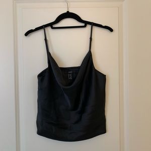 Forever 21 Black Satin Tank Top Spaghetti Straps Silky Classy Size Medium
